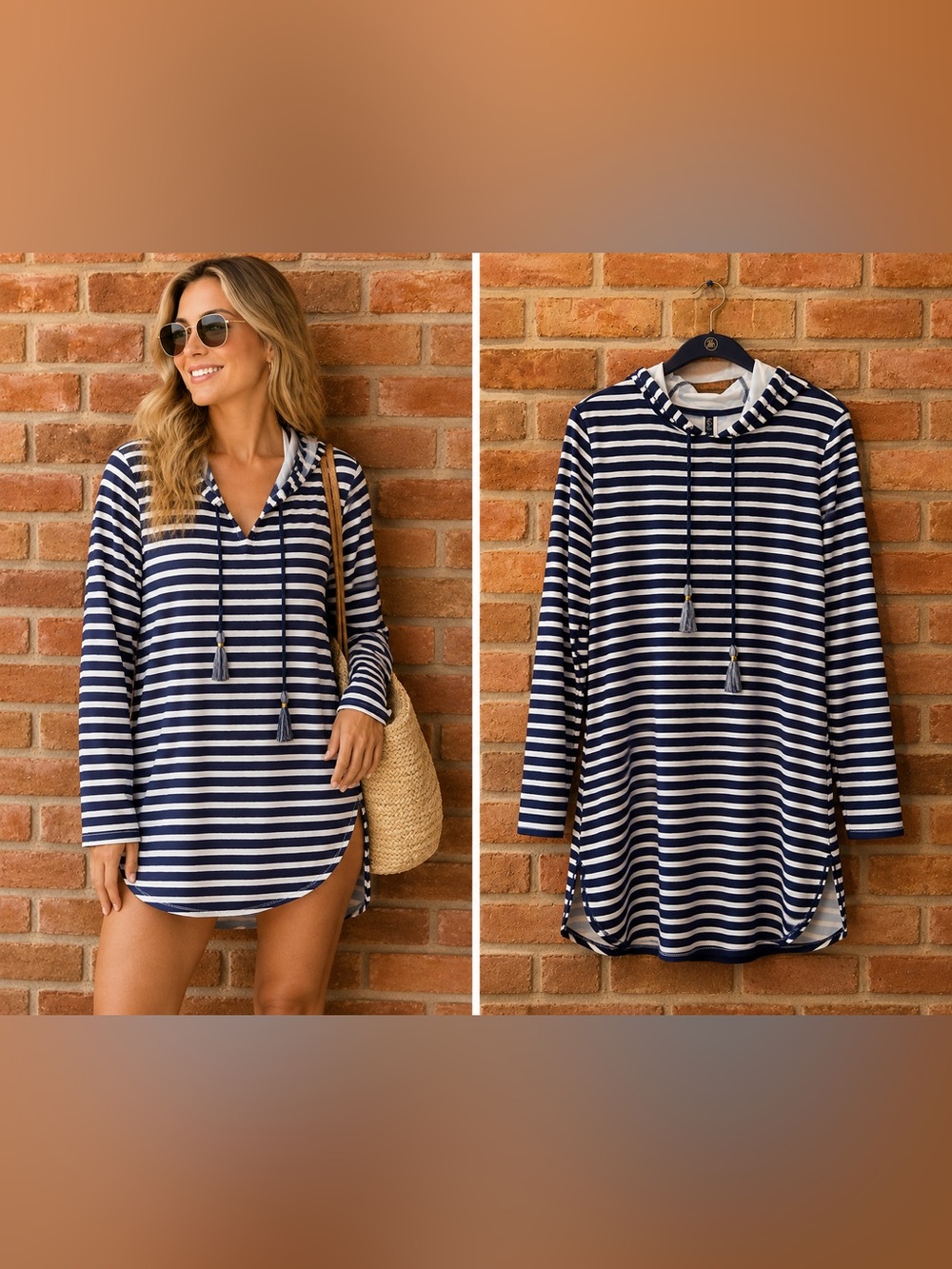 Aqua Set Sol Hooded Striped Cover Up Size Large